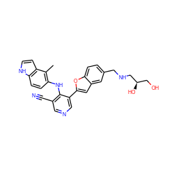 Cc1c(Nc2c(C#N)cncc2-c2cc3cc(CNC[C@H](O)CO)ccc3o2)ccc2[nH]ccc12 ZINC000045324061