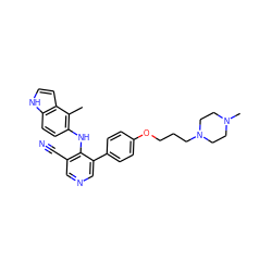 Cc1c(Nc2c(C#N)cncc2-c2ccc(OCCCN3CCN(C)CC3)cc2)ccc2[nH]ccc12 ZINC000040955128