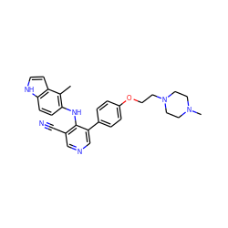 Cc1c(Nc2c(C#N)cncc2-c2ccc(OCCN3CCN(C)CC3)cc2)ccc2[nH]ccc12 ZINC000040891505