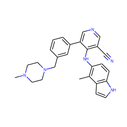 Cc1c(Nc2c(C#N)cncc2-c2cccc(CN3CCN(C)CC3)c2)ccc2[nH]ccc12 ZINC000045316296