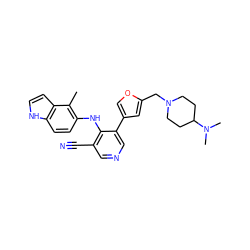 Cc1c(Nc2c(C#N)cncc2-c2coc(CN3CCC(N(C)C)CC3)c2)ccc2[nH]ccc12 ZINC000045245862