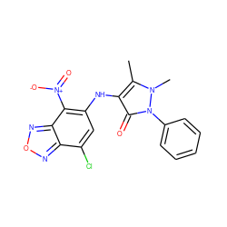 Cc1c(Nc2cc(Cl)c3nonc3c2[N+](=O)[O-])c(=O)n(-c2ccccc2)n1C ZINC000004211559