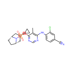 Cc1c(Nc2ccc(C#N)cc2Cl)ncnc1O[C@@H]1C[C@@H]2CC[C@H](C1)N2S(=O)(=O)C1CC1 ZINC000103232125