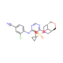 Cc1c(Nc2ccc(C#N)cc2Cl)ncnc1OC1[C@H]2COC[C@H]1CN(S(=O)(=O)C1CC1)C2 ZINC000205037631