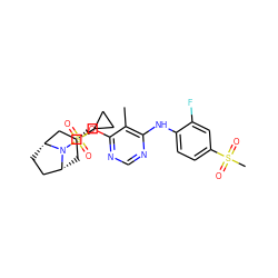 Cc1c(Nc2ccc(S(C)(=O)=O)cc2F)ncnc1O[C@@H]1C[C@@H]2CC[C@H](C1)N2S(=O)(=O)C1CC1 ZINC000103231398