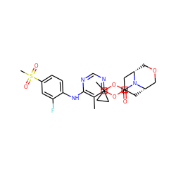 Cc1c(Nc2ccc(S(C)(=O)=O)cc2F)ncnc1OC1C[C@H]2COC[C@@H](C1)N2C(=O)OC1(C)CC1 ZINC000205025146