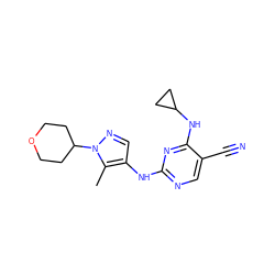 Cc1c(Nc2ncc(C#N)c(NC3CC3)n2)cnn1C1CCOCC1 ZINC000205690321