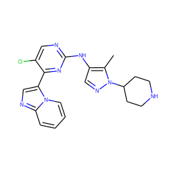 Cc1c(Nc2ncc(Cl)c(-c3cnc4ccccn34)n2)cnn1C1CCNCC1 ZINC000584905562