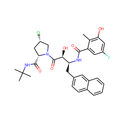 Cc1c(O)cc(F)cc1C(=O)N[C@@H](Cc1ccc2ccccc2c1)[C@H](O)C(=O)N1C[C@@H](Cl)C[C@H]1C(=O)NC(C)(C)C ZINC000014944443