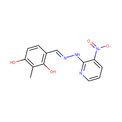 Cc1c(O)ccc(/C=N/Nc2ncccc2[N+](=O)[O-])c1O ZINC000013303989