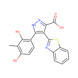 Cc1c(O)ccc(-c2[nH]nc(C(=O)O)c2-c2nc3ccccc3s2)c1O ZINC000006812752