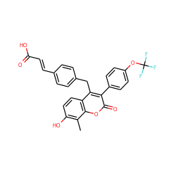 Cc1c(O)ccc2c(Cc3ccc(/C=C/C(=O)O)cc3)c(-c3ccc(OC(F)(F)F)cc3)c(=O)oc12 ZINC000299852434