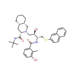 Cc1c(O)cccc1C(=O)N[C@@H](CSc1ccc2ccccc2c1)[C@H](O)CN1C[C@H]2CCCC[C@H]2C[C@H]1C(=O)NC(C)(C)C ZINC000027316259