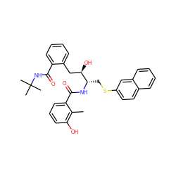 Cc1c(O)cccc1C(=O)N[C@@H](CSc1ccc2ccccc2c1)[C@H](O)Cc1ccccc1C(=O)NC(C)(C)C ZINC000027316264