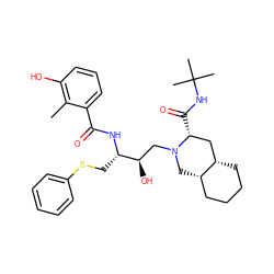 Cc1c(O)cccc1C(=O)N[C@@H](CSc1ccccc1)[C@H](O)CN1C[C@H]2CCCC[C@H]2C[C@H]1C(=O)NC(C)(C)C ZINC000003833846