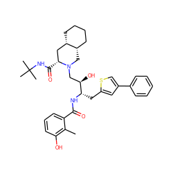 Cc1c(O)cccc1C(=O)N[C@@H](Cc1cc(-c2ccccc2)cs1)[C@H](O)CN1C[C@H]2CCCC[C@H]2C[C@H]1C(=O)NC(C)(C)C ZINC000049709606