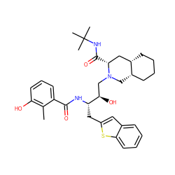 Cc1c(O)cccc1C(=O)N[C@@H](Cc1cc2ccccc2s1)[C@H](O)CN1C[C@H]2CCCC[C@H]2C[C@H]1C(=O)NC(C)(C)C ZINC000049757379