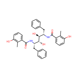 Cc1c(O)cccc1C(=O)N[C@@H](Cc1ccccc1)[C@H](O)[C@H](O)[C@H](Cc1ccccc1)NC(=O)c1cccc(O)c1C ZINC000029463411