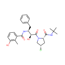 Cc1c(O)cccc1C(=O)N[C@@H](Cc1ccccc1)[C@H](O)C(=O)N1C[C@@H](Cl)C[C@H]1C(=O)NC(C)(C)C ZINC000003919310