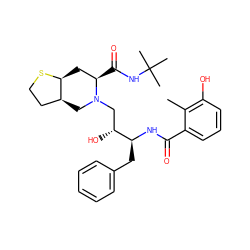 Cc1c(O)cccc1C(=O)N[C@@H](Cc1ccccc1)[C@H](O)CN1C[C@H]2CCS[C@H]2C[C@H]1C(=O)NC(C)(C)C ZINC000026735074