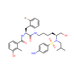 Cc1c(O)cccc1C(=O)N[C@@H](Cc1ccccc1Br)C(=O)NCCCC[C@@H](CO)N(CC(C)C)S(=O)(=O)c1ccc(N)cc1 ZINC000169702534