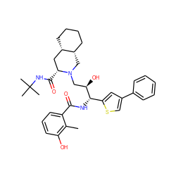 Cc1c(O)cccc1C(=O)N[C@@H](c1cc(-c2ccccc2)cs1)[C@H](O)CN1C[C@H]2CCCC[C@H]2C[C@H]1C(=O)NC(C)(C)C ZINC000049710664