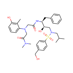 Cc1c(O)cccc1N(CC(=O)N[C@@H](Cc1ccccc1)[C@H](O)CN(CC(C)C)S(=O)(=O)c1ccc(CO)cc1)CC(=O)N(C)C ZINC000299865078