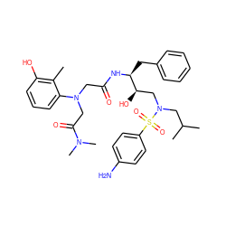 Cc1c(O)cccc1N(CC(=O)N[C@@H](Cc1ccccc1)[C@H](O)CN(CC(C)C)S(=O)(=O)c1ccc(N)cc1)CC(=O)N(C)C ZINC000299858201