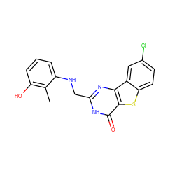 Cc1c(O)cccc1NCc1nc2c(sc3ccc(Cl)cc32)c(=O)[nH]1 ZINC000045319870