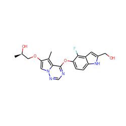 Cc1c(OC[C@@H](C)O)cn2ncnc(Oc3ccc4[nH]c(CO)cc4c3F)c12 ZINC000199244558