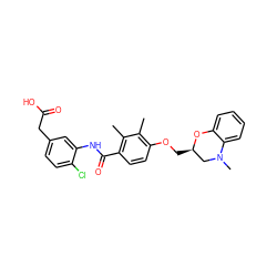 Cc1c(OC[C@@H]2CN(C)c3ccccc3O2)ccc(C(=O)Nc2cc(CC(=O)O)ccc2Cl)c1C ZINC000059648820