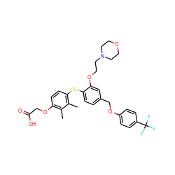 Cc1c(OCC(=O)O)ccc(Sc2ccc(COc3ccc(C(F)(F)F)cc3)cc2OCCN2CCOCC2)c1C ZINC000042920136