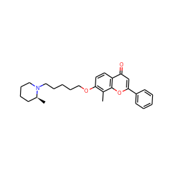 Cc1c(OCCCCCN2CCCC[C@@H]2C)ccc2c(=O)cc(-c3ccccc3)oc12 ZINC000096271276