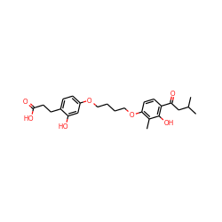 Cc1c(OCCCCOc2ccc(CCC(=O)O)c(O)c2)ccc(C(=O)CC(C)C)c1O ZINC000028522899