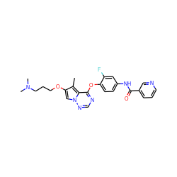 Cc1c(OCCCN(C)C)cn2ncnc(Oc3ccc(NC(=O)c4cccnc4)cc3F)c12 ZINC000029040588