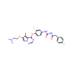 Cc1c(OCCN(C)C)cn2ncnc(Oc3ccc(NC(=O)NC(=O)Cc4ccc(F)cc4)cc3F)c12 ZINC000029040606