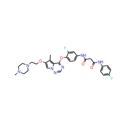 Cc1c(OCCN2CCN(C)CC2)cn2ncnc(Oc3ccc(NC(=O)CC(=O)Nc4ccc(F)cc4)cc3F)c12 ZINC000029040592