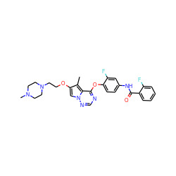 Cc1c(OCCN2CCN(C)CC2)cn2ncnc(Oc3ccc(NC(=O)c4ccccc4F)cc3F)c12 ZINC000029040558