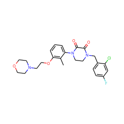 Cc1c(OCCN2CCOCC2)cccc1N1CCN(Cc2ccc(F)cc2Cl)C(=O)C1=O ZINC000095565364