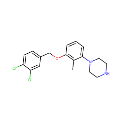 Cc1c(OCc2ccc(Cl)c(Cl)c2)cccc1N1CCNCC1 ZINC000040936881