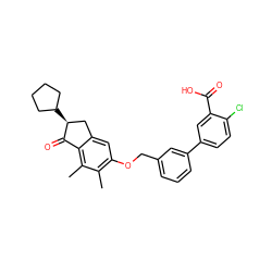 Cc1c(OCc2cccc(-c3ccc(Cl)c(C(=O)O)c3)c2)cc2c(c1C)C(=O)[C@@H](C1CCCC1)C2 ZINC000035999179