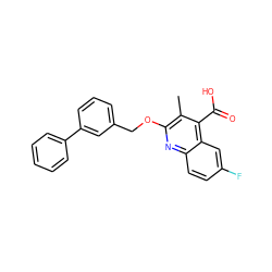 Cc1c(OCc2cccc(-c3ccccc3)c2)nc2ccc(F)cc2c1C(=O)O ZINC000029471824