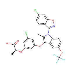 Cc1c(Oc2cc(Cl)cc(O[C@@H](C)C(=O)O)c2)c2cc(OC(F)(F)F)ccc2n1-c1noc2cc(Cl)ccc12 ZINC000028474077