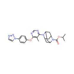 Cc1c(Oc2ccc(-n3ccnn3)cc2)ncnc1N1C2CC3CC1CC(C2)N3C(=O)OC(C)C ZINC000095596206