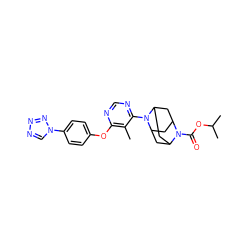 Cc1c(Oc2ccc(-n3cnnn3)cc2)ncnc1N1C2CC3CC1CC(C2)N3C(=O)OC(C)C ZINC000095594121