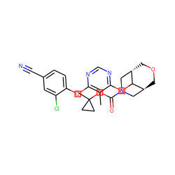 Cc1c(Oc2ccc(C#N)cc2Cl)ncnc1OC1[C@H]2COC[C@H]1CN(C(=O)OC1(C)CC1)C2 ZINC000166407400