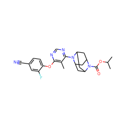 Cc1c(Oc2ccc(C#N)cc2F)ncnc1N1C2CC3CC1CC(C2)N3C(=O)OC(C)C ZINC000095597772