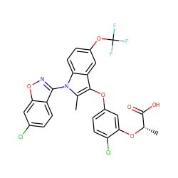 Cc1c(Oc2ccc(Cl)c(O[C@@H](C)C(=O)O)c2)c2cc(OC(F)(F)F)ccc2n1-c1noc2cc(Cl)ccc12 ZINC000028473828