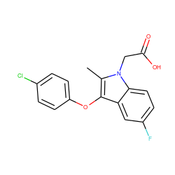 Cc1c(Oc2ccc(Cl)cc2)c2cc(F)ccc2n1CC(=O)O ZINC000038248427