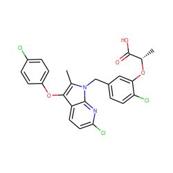 Cc1c(Oc2ccc(Cl)cc2)c2ccc(Cl)nc2n1Cc1ccc(Cl)c(O[C@@H](C)C(=O)O)c1 ZINC000040393697